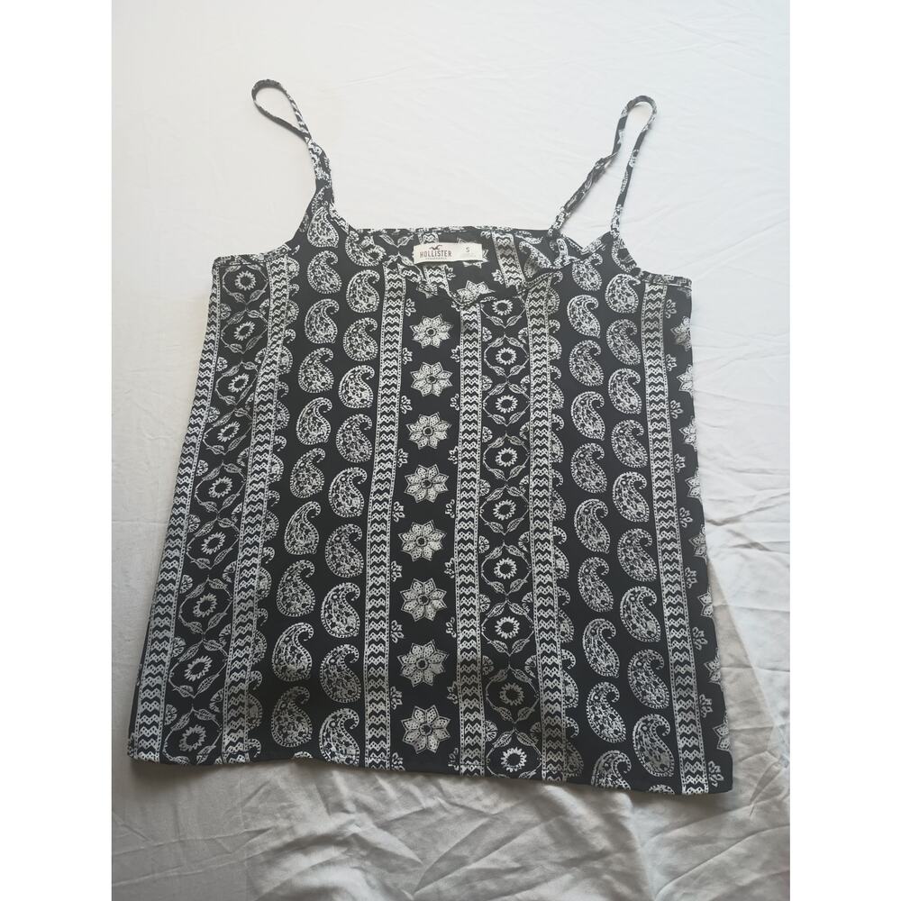 Hollister Cami Sheer‎ Tank Top Women size Small Black Paisley Y2K